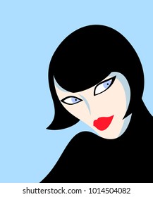 Vector illustration of beautiful woman with black hair on blue background