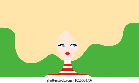 Vector illustration of beautiful woman with blonde hair on green background