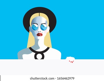 Vector illustration of a beautiful woman. Concept  for summer holiday, spring, wedding, anniversary, birthday party. Design for banner, poster, card, invitation. Pop art, retro, vintage.