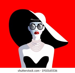 Ilustración vectorial de una mujer hermosa. Concepto de moda, vacaciones de verano, boda, aniversario, fiesta de cumpleaños en el arte pop, retro, estilo vintage