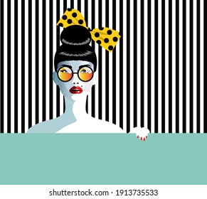 Vector illustration of a beautiful woman. Concept  for fashion, summer holiday, wedding, anniversary, birthday party in  pop art, retro, vintage style