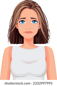vector illustration of beautiful woman with cry facial expression