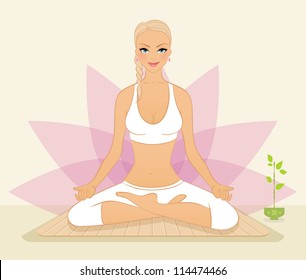 Vector illustration of Beautiful woman doing youga exercises