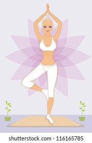 Vector illustration of Beautiful woman doing youga exercises