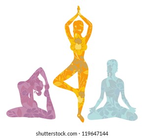 Vector illustration of Beautiful woman doing youga exercises