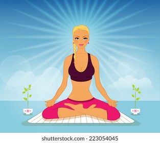 Vector illustration of Beautiful woman doing yoga practice 