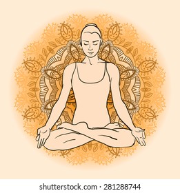 Vector illustration beautiful woman doing yoga meditation