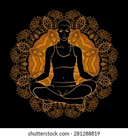 Vector illustration beautiful woman doing yoga meditation