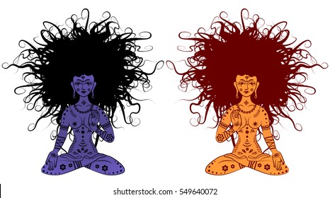 Vector illustration beautiful woman doing yoga meditation, goddess tara