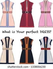 Vector illustration beautiful woman dress Set of vintage dresses  Fashion illustration vector  object isolated
