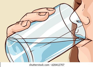 ilustración vectorial de una hermosa mujer tomando agua