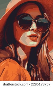 Vektorgrafik der schönen Frauenmode. Illustration einer Frau, die eine Sonnenbrille trägt.