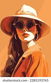 Vektorgrafik der schönen Frauenmode. Illustration einer Frau, die eine Sonnenbrille trägt.