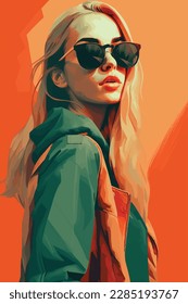 Ilustración vectorial de la hermosa moda femenina. Ilustración de una mujer con gafas de sol.