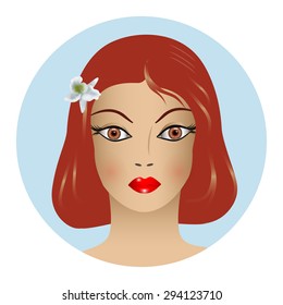 Vector illustration of Beautiful woman with flower in red hair 