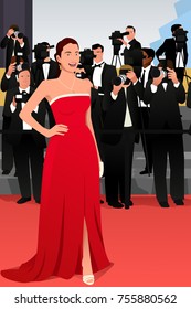 A vector illustration of a beautiful woman going to a red carpet event