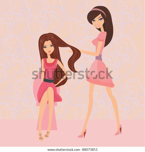 Vector Illustration Beautiful Woman Hairdressing Salon Stock