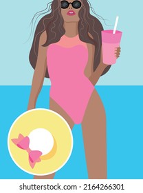 vector illustration of beautiful woman on the beach 