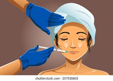 A vector illustration of beautiful woman receiving beauty treatment in a clinic