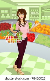 A vector illustration of a beautiful woman shopping grocery at the supermarket.  Part of "A Day In Life" series