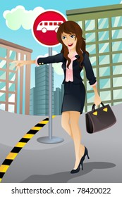 A vector illustration of a beautiful woman waiting for a bus to go to work. Part of "A Day In Life" series