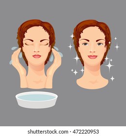 Vector Illustration Beautiful Woman Washing Her Stock Vector Royalty Free Shutterstock