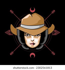 vector illustration of a beautiful woman wearing a cowboy hat