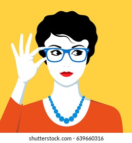 Vector illustration of beautiful woman wearing eyeglasses