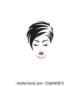 vector illustration of a beautiful woman's face with short hair for a symbol or logo icon. woman face silhouette