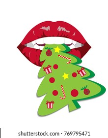 vector illustration of beautiful women christmas lips on white background