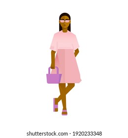 Vector Illustration of Beautiful Women in Fashion Clothes and Sunglasses with Bag. Flat concept. Trendy style. Social Media Template.
