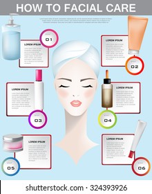 Vector illustration of Beautiful women how to step cleaning and care her face