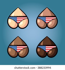 The vector illustration of beautiful women's booty in bikini with flag of USA.