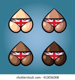 The vector illustration of beautiful women's booty in bikini with flag of Great Britain.