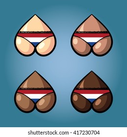The vector illustration of beautiful women's booty in bikini with flag of Netherlands.