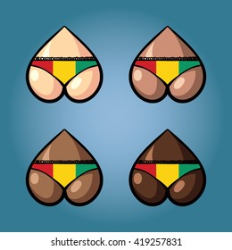 The vector illustration of beautiful women's booty in bikini with stars from flag of Guinea.