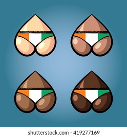 The vector illustration of beautiful women's booty in bikini with stars from flag of Ivory Coast.