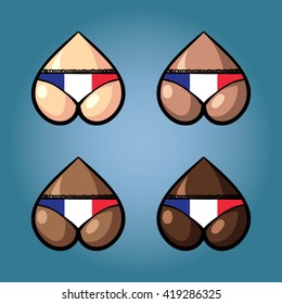 The vector illustration of beautiful women's booty in bikini with stars from flag of France.