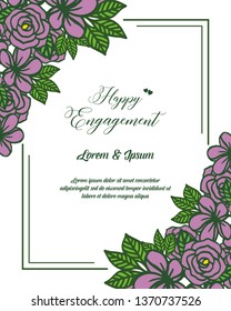 Vector illustration beautiful wreath frame for card template of happy engagement hand drawn