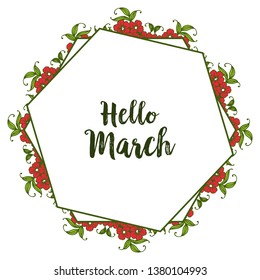 Vector illustration beautiful wreath frame for decoration hello march hand drawn