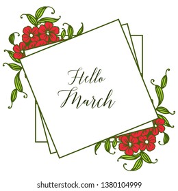 Vector illustration beautiful wreath frame for decoration hello march hand drawn