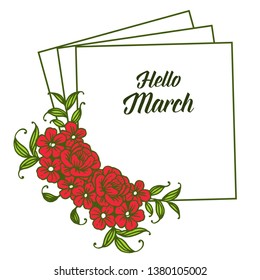 Vector illustration beautiful wreath frame for decoration hello march hand drawn