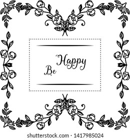 Vector illustration beautiful wreath frame with various greeting card be happy