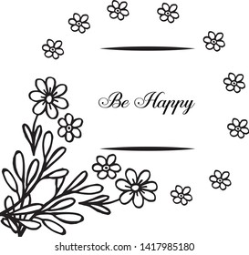 Vector illustration beautiful wreath frame with decoration writing be happy