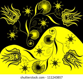 Vector illustration of beautiful yellow and black floral background