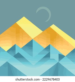 Vektorgrafik der schönen gelben und blauen Berglandschaft. in den Bergen zu werden.