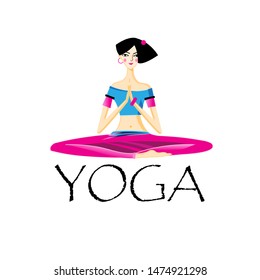 Vector illustration of a beautiful yogi girl isolated on white background. Icon template for poster or web site.