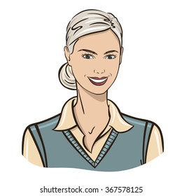 vector illustration of a beautiful young blonde girl looking at you on a white background