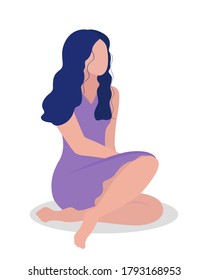 Vector illustration of a beautiful young dreamy girl isolated on white background. Woman in a sitting pose