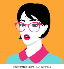 Vector illustration of beautiful young girl wearing glasses